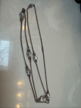 Lagos Luna Keishi Pearl Station and sterling silver station Necklace 34” long